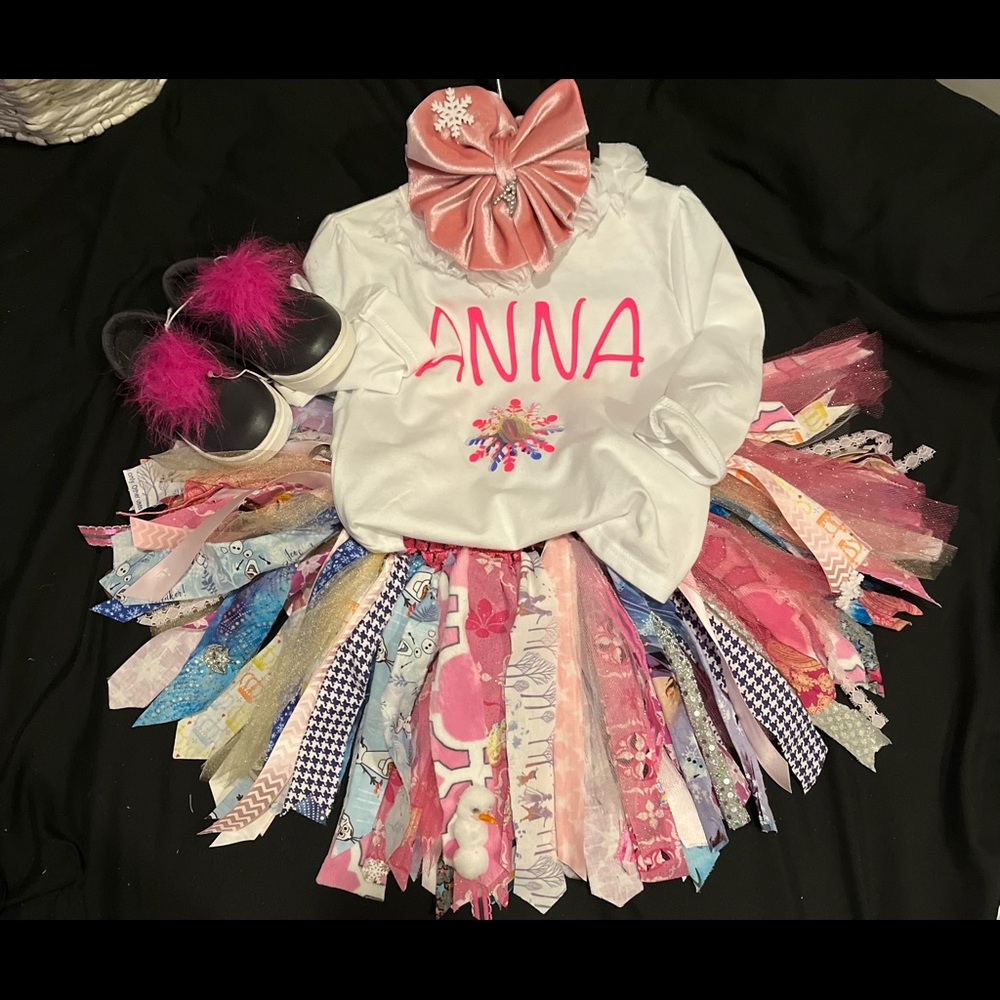 Frozen themed Elsa rag skirt shirt in matching headband